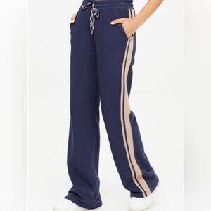 The Upside Navy Track Pants with Tan Stripe